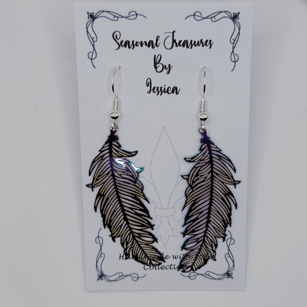 Handmade Iridescent Feather Earrings in sterling silver
